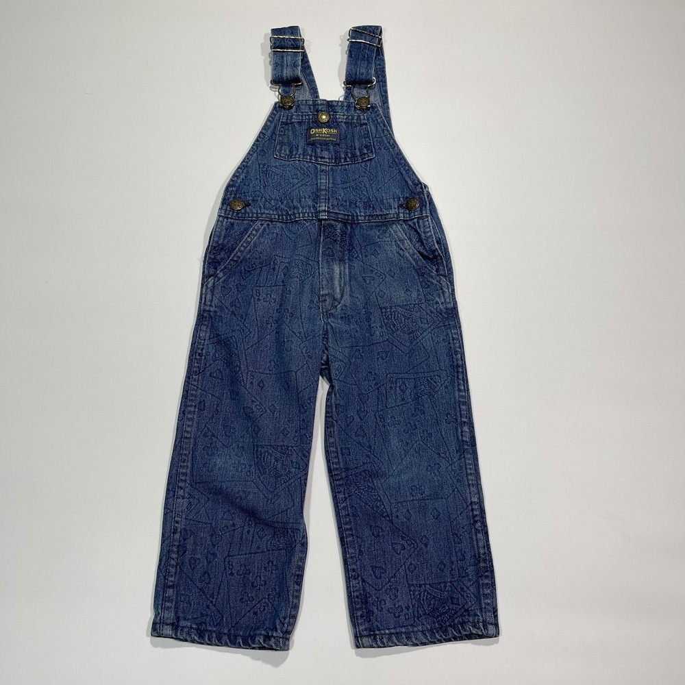 Vintage Oshkosh Baby Denim Playing Cards Print Overalls Size 3T Made in USA